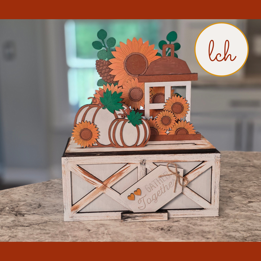 Fall Sunflowers Trunk & Farmhouse Crate Insert – Wooden Laser Cut, Hand‑Painted Seasonal Decor