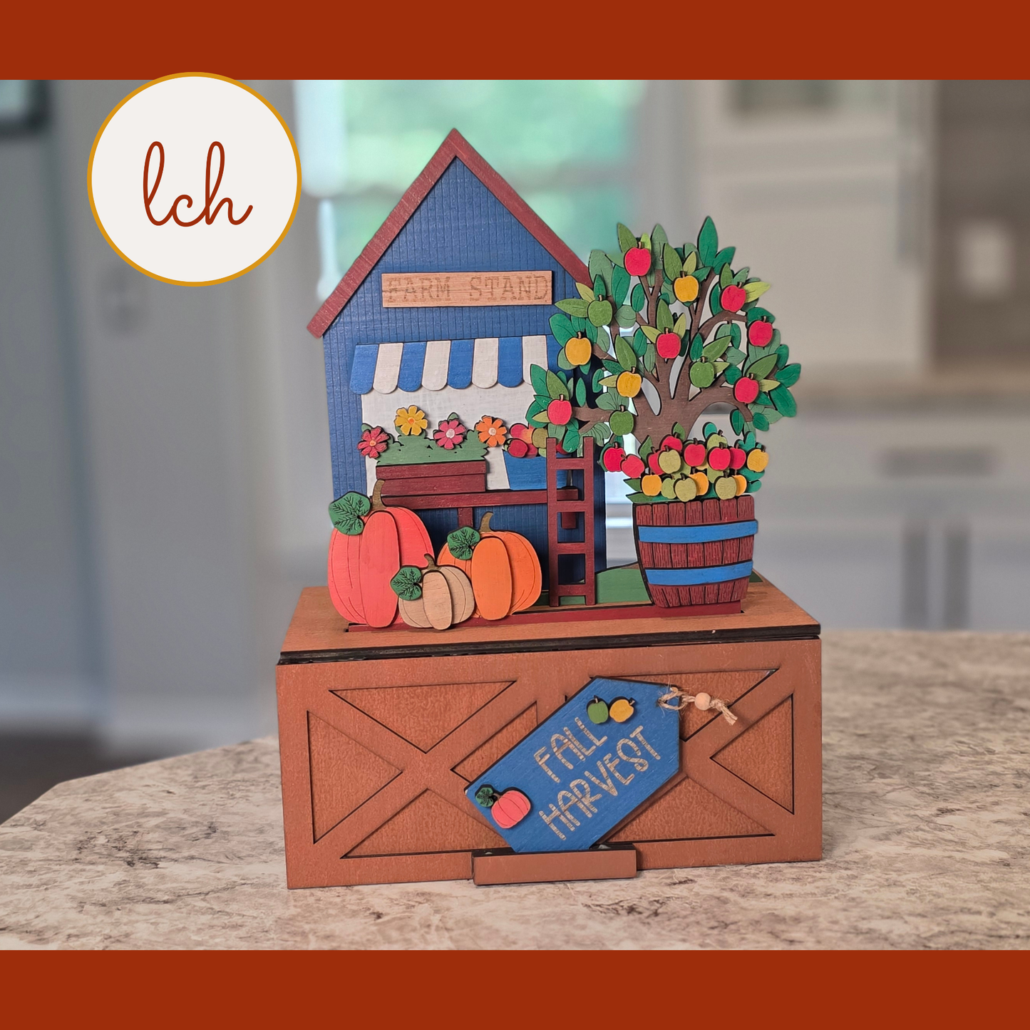Fall Farm Harvest Stand Insert for Trunk & Farmhouse Crate – Wooden Laser Cut, Hand Painted Seasonal Decor