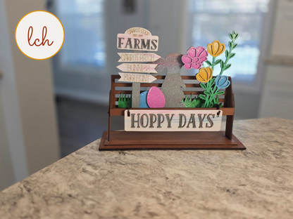 Hoppy Days Easter Bunny Wagon & Raised Shelf Sitter Insert – Hand‑Painted Wooden Seasonal Decor (insert only)