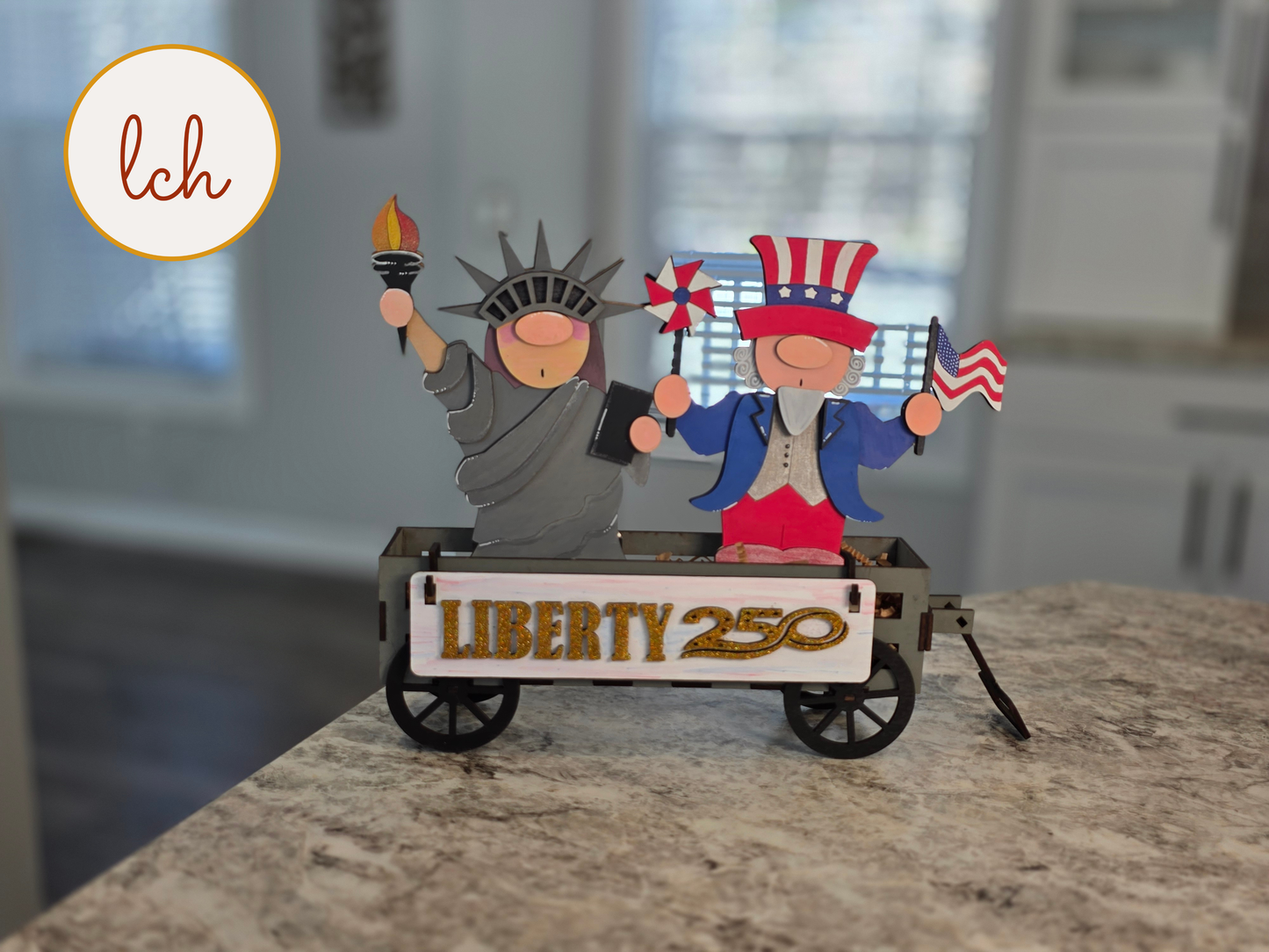 Uncle Sam & Statue of Liberty Gnome Insert for Wooden Wagon & Raised Shelf Sitter • America 250th Birthday Decor (insert only)