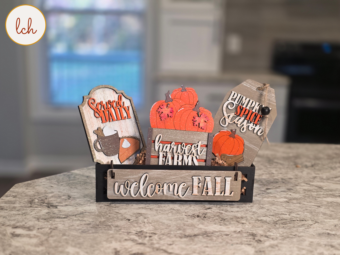 Welcome Fall Pumpkin Spice Wagon & Raised Shelf Sitter Wooden Insert, Hand-Painted Seasonal Décor (insert only)