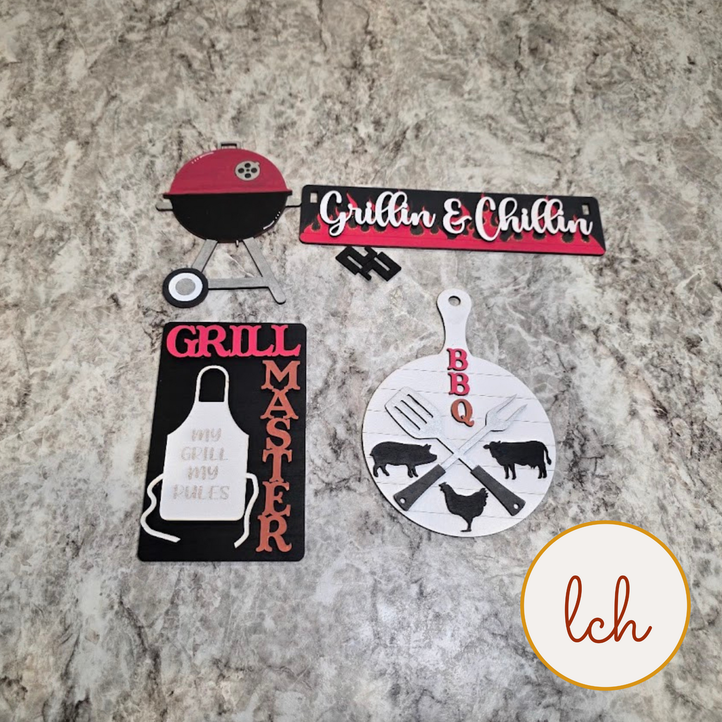 Grill Master BBQ Wagon Insert, Summer Shelf Sitter, Hand Painted, Choose Red or Silver Grill (insert only)