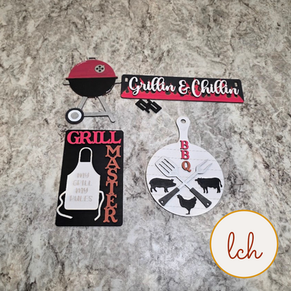 Grill Master BBQ Wagon Insert, Summer Shelf Sitter, Hand Painted, Choose Red or Silver Grill (insert only)