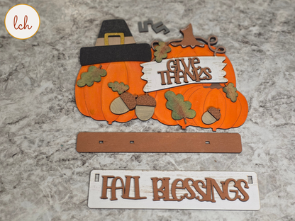 Wooden Wagon & Raised Shelf Sitter Insert – Give Thanks Fall Blessings Thanksgiving Decor (insert only)