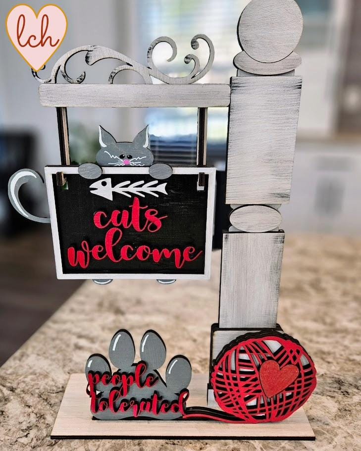 Cats Welcome, People Tolerated Mini Signpost/Door Insert - Wooden Laser Cut & Hand Painted (Insert Only)