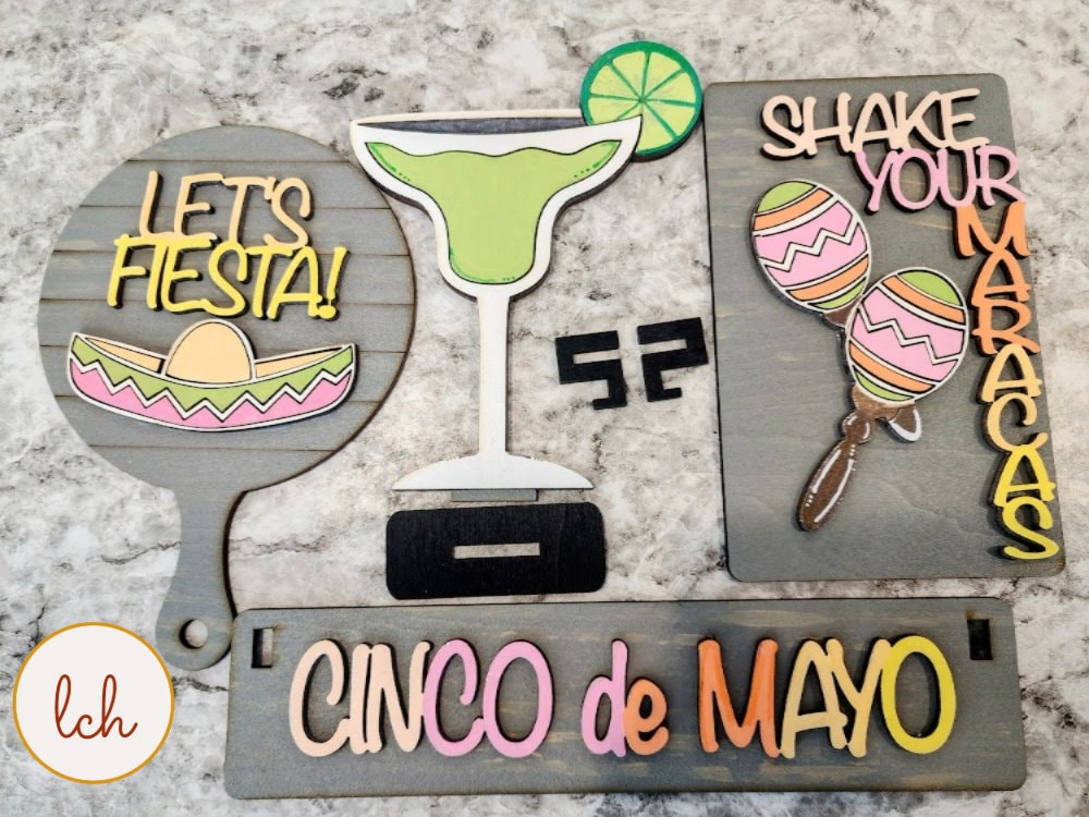 Cinco de Mayo - Hand-painted Wooden Margarita Celebration Interchangeable Inserts: Laser-Cut Shelf Sitter Decor (Inserts Only)!