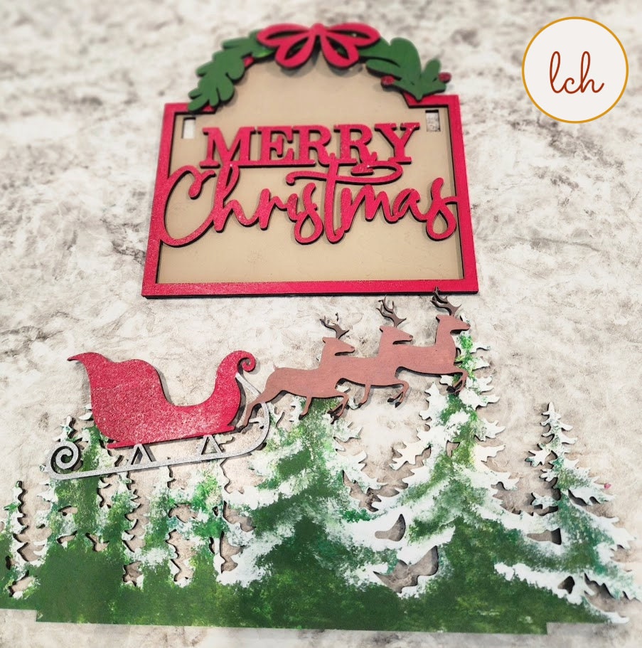 Hand-Painted Wooden Laser Cut Merry Christmas Mini Signpost Insert - Interchangeable Holiday Decor (Insert Only)