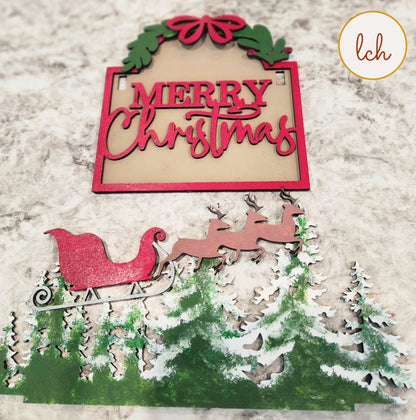 Hand-Painted Wooden Laser Cut Merry Christmas Mini Signpost Insert - Interchangeable Holiday Decor (Insert Only)