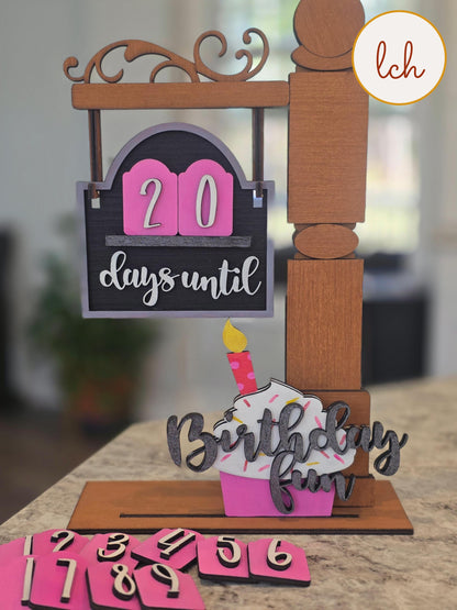 Laser Cut Hand-Painted Mini Countdown Days Until Birthday Signpost Insert (insert only)