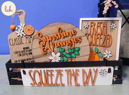 Squeeze the Day - Hand-Painted Oranges, Summer-Themed Birch Shelf Sitter Insert (Insert Only)