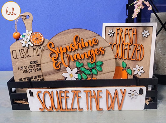 Squeeze the Day - Hand-Painted Oranges, Summer-Themed Birch Shelf Sitter Insert (Insert Only)