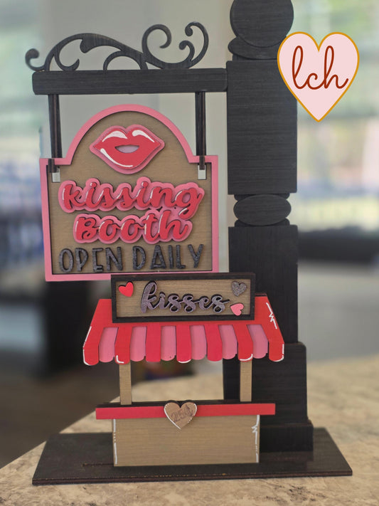 Kissing Booth Valentine's Day Wooden Laser Cut & Hand Painted Mini Signpost Insert (insert only)