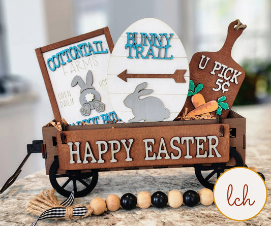 Cottontail Farms Happy Easter Interchangeable Wooden Shelf Sitter Inserts-Hand-Painted Decor for a Charming Seasonal Display (Inserts Only)