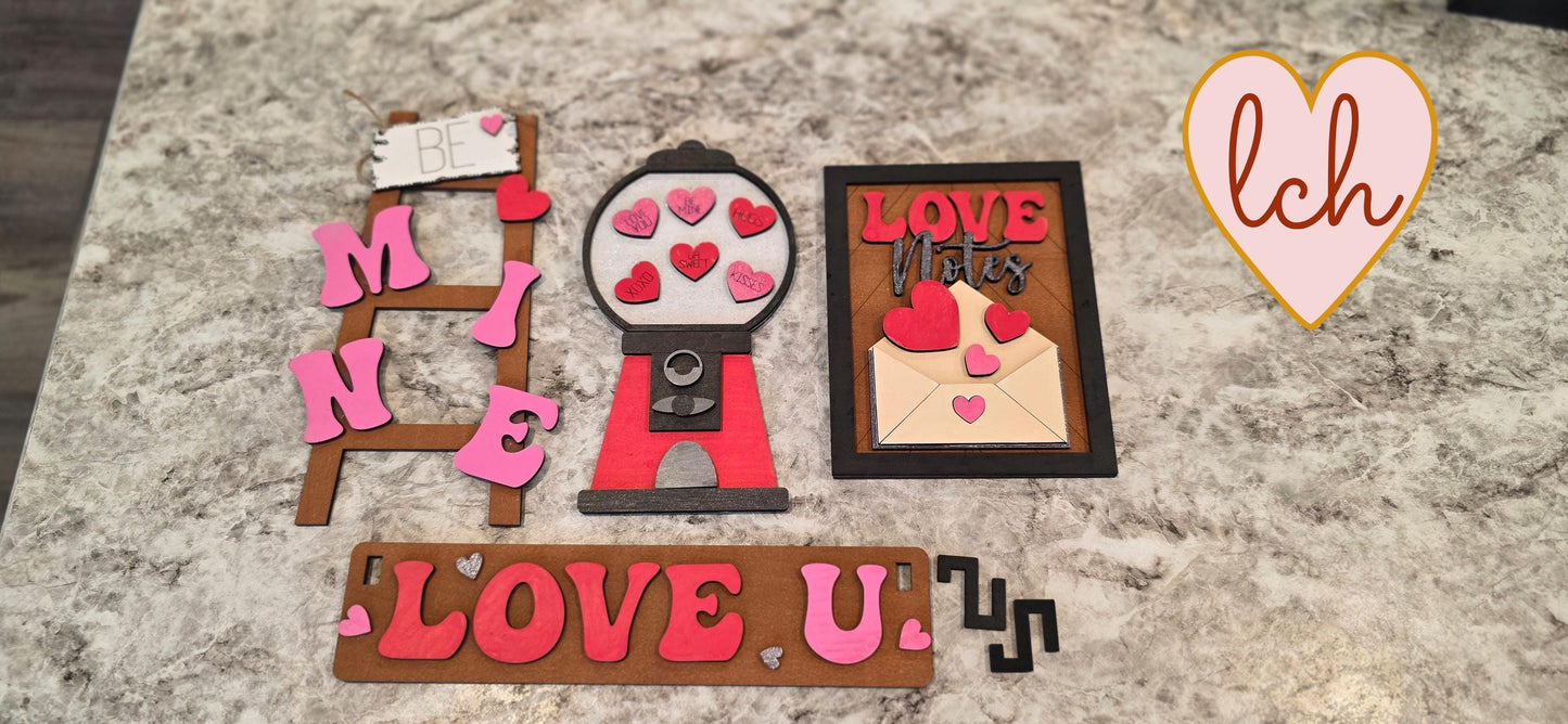 Love U Valentine's Day Wooden Laser Cut Hand-Painted Interchangeable Shelf Sitter Insert – Holiday Home Décor (Inserts Only)