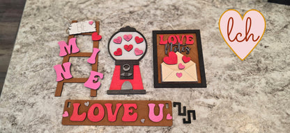 Love U Valentine's Day Wooden Laser Cut Hand-Painted Interchangeable Shelf Sitter Insert – Holiday Home Décor (Inserts Only)