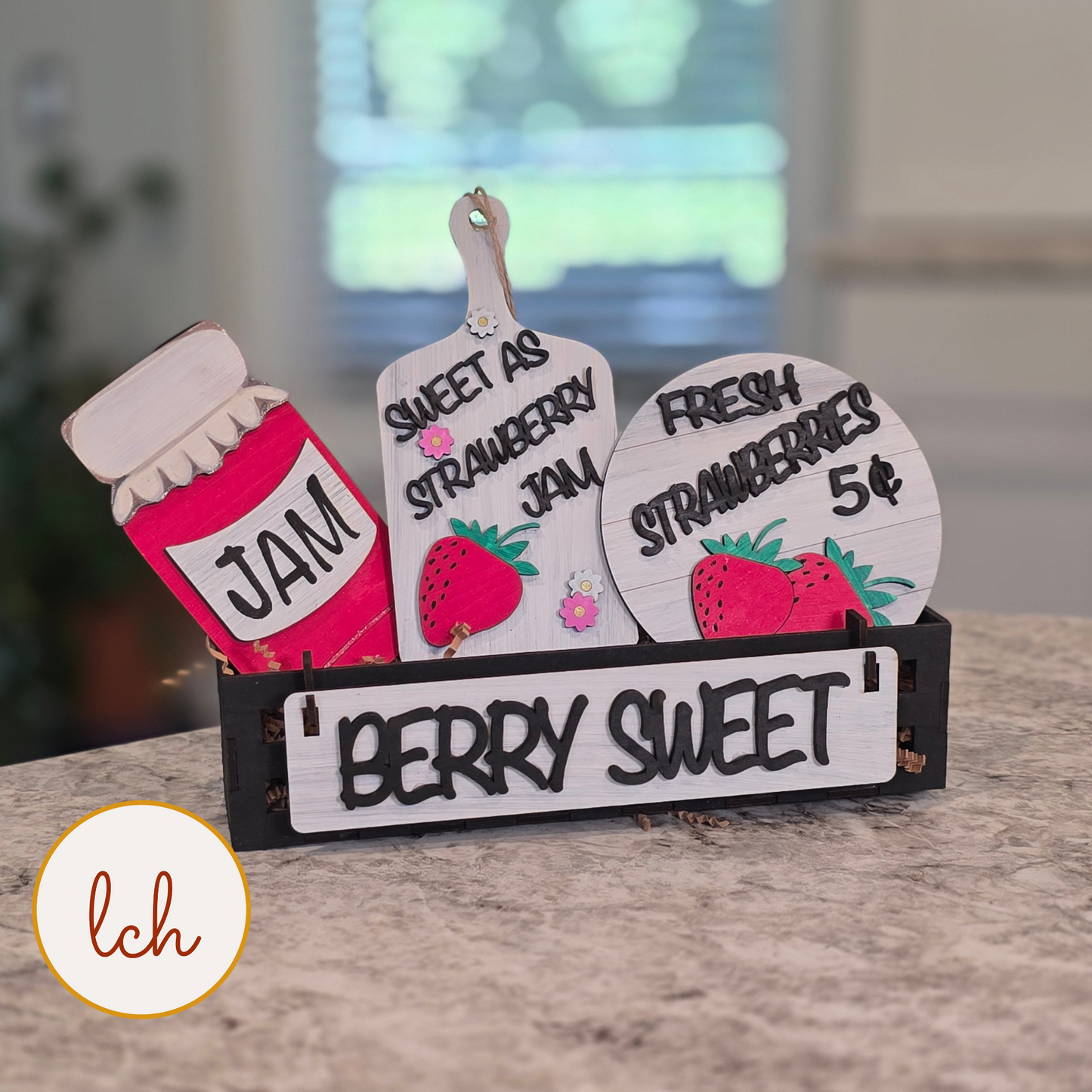 Berry Sweet Strawberry Summer Wagon Insert, Hand Painted Shelf Sitter Decor, Tiered Tray Sign (insert only)