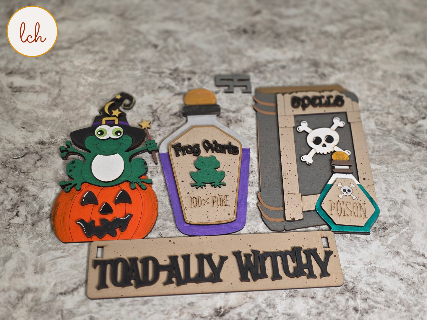 Toad-ally Witchy Frog Halloween Wooden Laser Cut Hand-Painted Wagon & Raised Shelf Sitter Seasonal Insert (insert only)