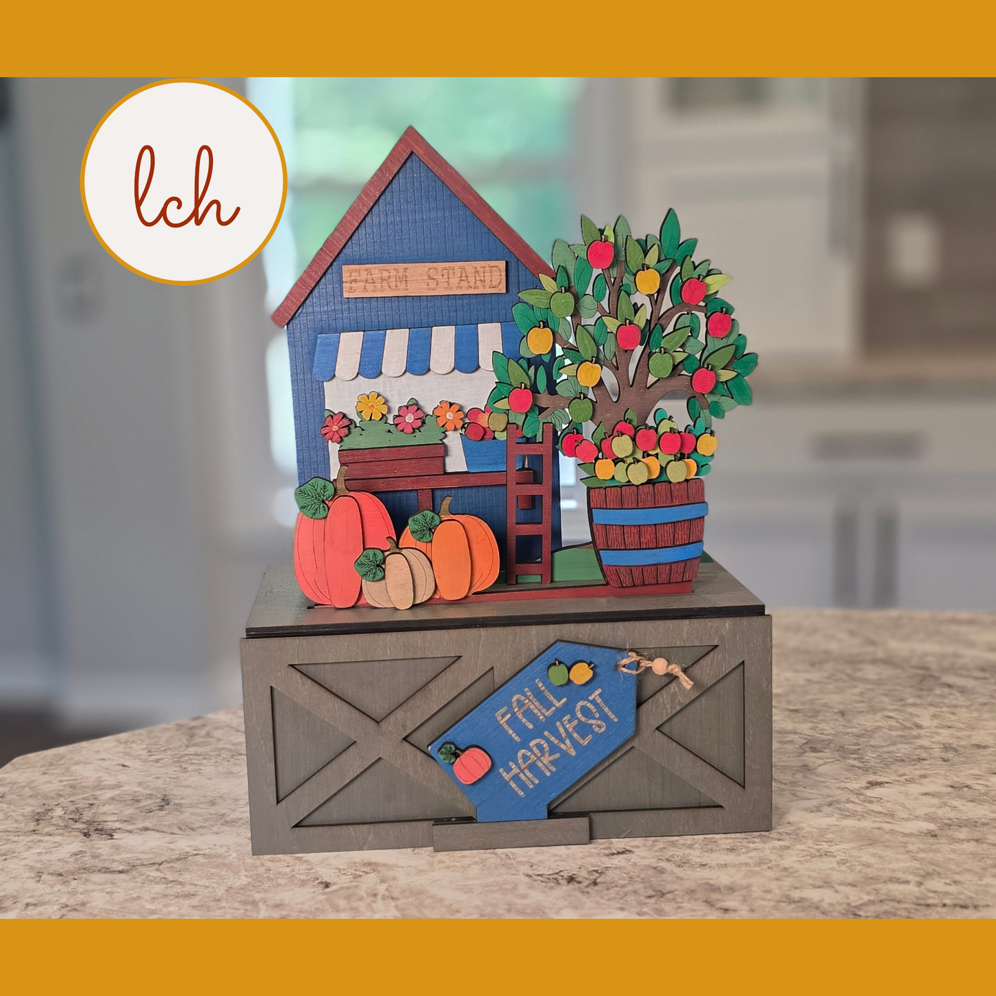 Fall Farm Harvest Stand Insert for Trunk & Farmhouse Crate – Wooden Laser Cut, Hand Painted Seasonal Decor