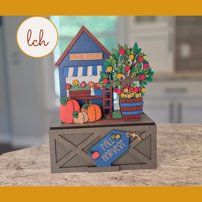 Fall Farm Harvest Stand Insert for Trunk & Farmhouse Crate – Wooden Laser Cut, Hand Painted Seasonal Decor