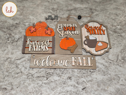 Welcome Fall Pumpkin Spice Wagon & Raised Shelf Sitter Wooden Insert, Hand-Painted Seasonal Décor (insert only)