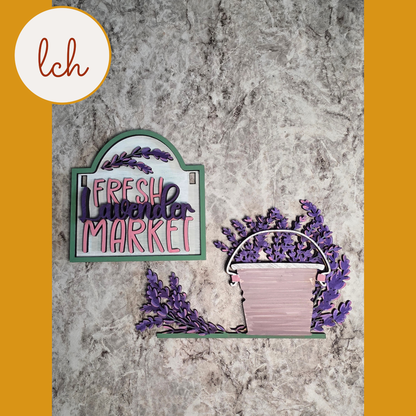 Lavender Fresh Market Summer Signpost & Door Insert – Mini Laser‑Cut Wooden Decor (insert only)