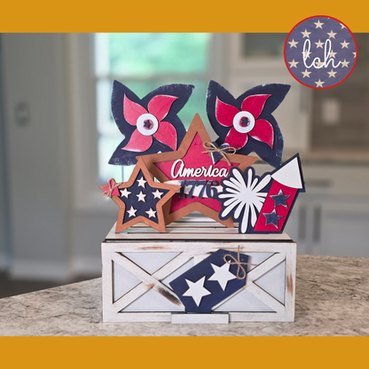 Red White & Blue America 1776 Insert | Wooden Laser‑Cut Hand‑Painted Trunk & Farmhouse Crate Decor