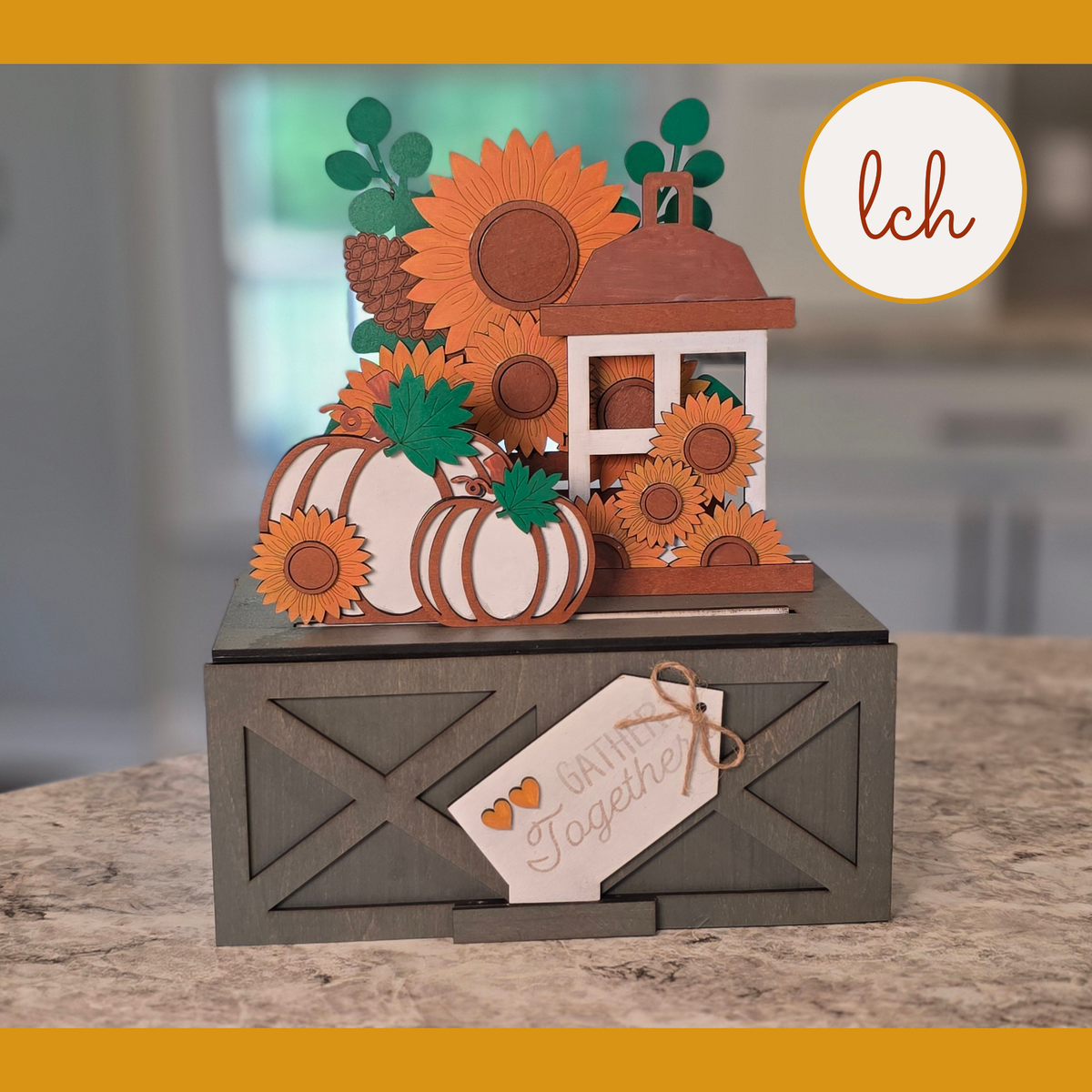 Fall Sunflowers Trunk & Farmhouse Crate Insert – Wooden Laser Cut, Hand‑Painted Seasonal Decor