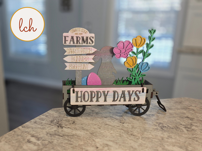 Hoppy Days Easter Bunny Wagon & Raised Shelf Sitter Insert – Hand‑Painted Wooden Seasonal Decor (insert only)