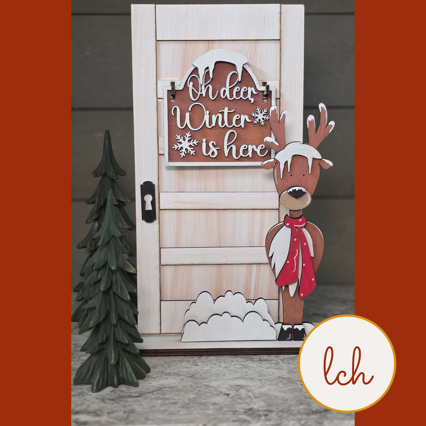 Oh Deer! Winter’s Here Mini Signpost & Door Insert, Wooden Laser Cut & Hand Painted (insert only)