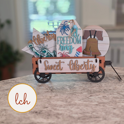 Let Freedom Ring Interchangeable Wagon Insert, Sweet Liberty Shelf Sitter Decor, Laser Cut Wood 4th of July (insert only)