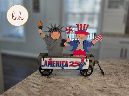 Uncle Sam & Statue of Liberty Gnome Insert for Wooden Wagon & Raised Shelf Sitter • America 250th Birthday Decor (insert only)