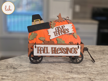 Wooden Wagon & Raised Shelf Sitter Insert – Give Thanks Fall Blessings Thanksgiving Decor (insert only)