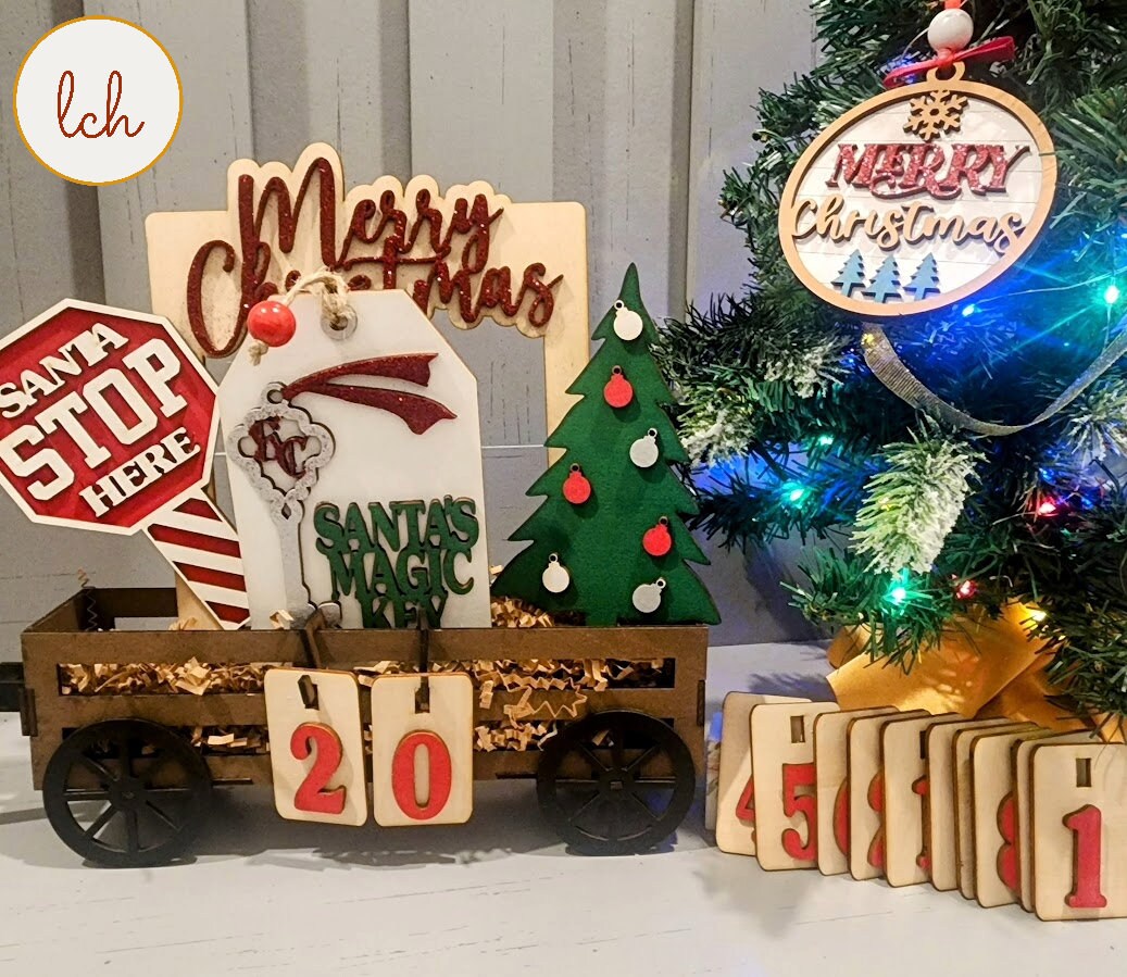 Hand-Painted Wooden Laser-Cut Christmas Countdown Shelf Sitter Insert – Festive Holiday Decor for Your Home!