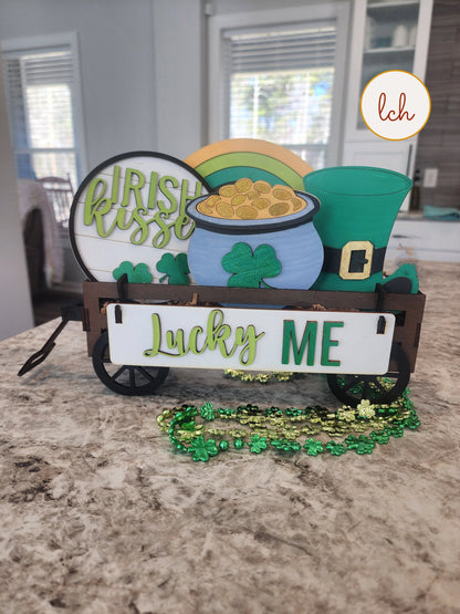 Hand-painted Wooden Lucky Me St. Patrick's Day Shelf Sitter Inserts - Laser Cut Interchangeable Decor for Your Festive Home!