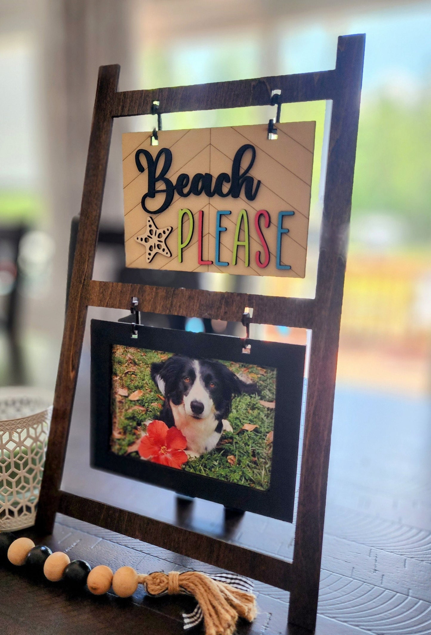 Seasonal Splendor: A Transforming Photo Frame Ladder for Cherished Memories (seasonal hangers sold separately)