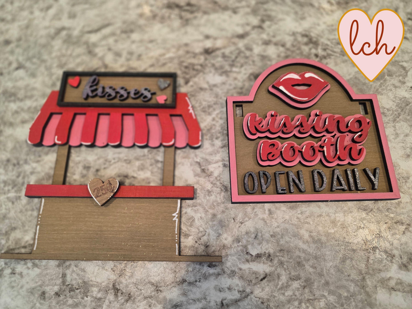 Kissing Booth Valentine's Day Wooden Laser Cut & Hand Painted Mini Signpost Insert (insert only)