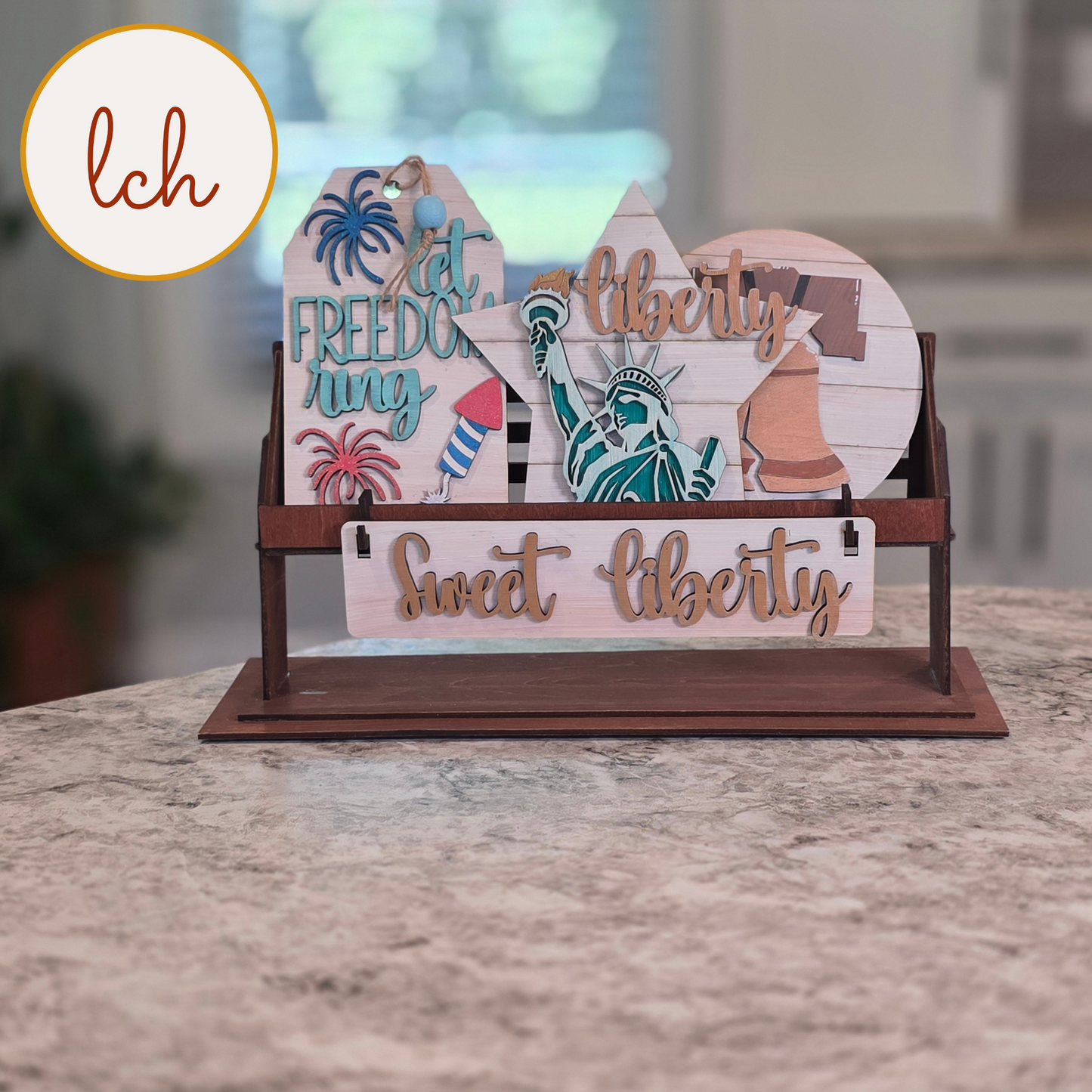 Let Freedom Ring Interchangeable Wagon Insert, Sweet Liberty Shelf Sitter Decor, Laser Cut Wood 4th of July (insert only)