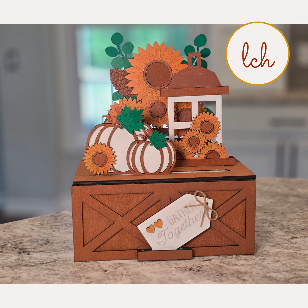 Fall Sunflowers Trunk & Farmhouse Crate Insert – Wooden Laser Cut, Hand‑Painted Seasonal Decor