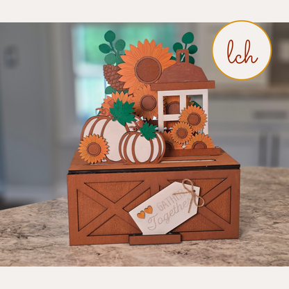 Fall Sunflowers Trunk & Farmhouse Crate Insert – Wooden Laser Cut, Hand‑Painted Seasonal Decor
