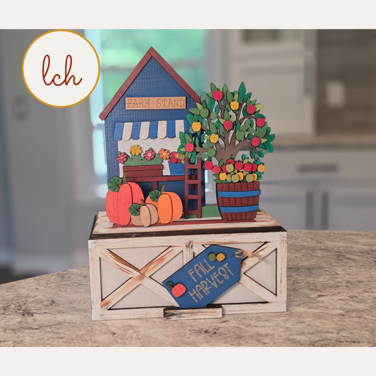 Fall Farm Harvest Stand Insert for Trunk & Farmhouse Crate – Wooden Laser Cut, Hand Painted Seasonal Decor