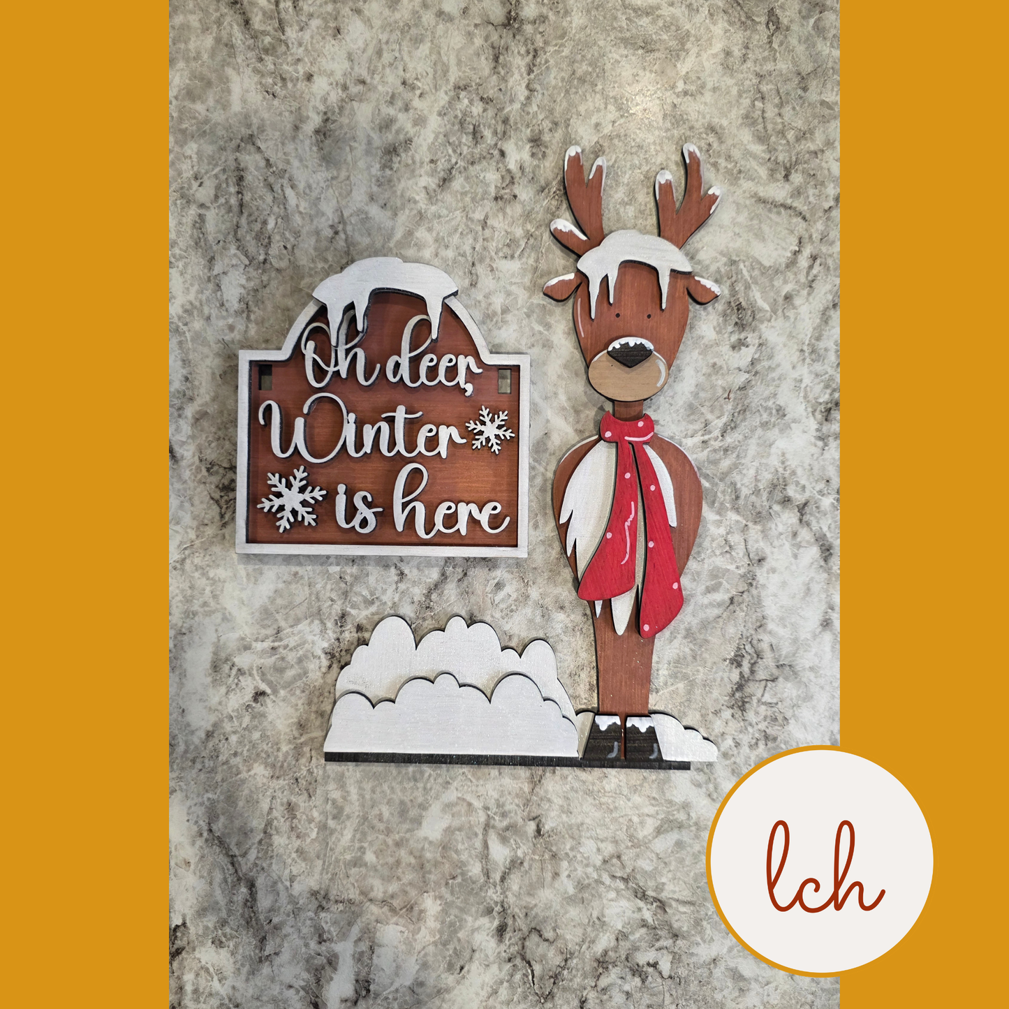 Oh Deer! Winter’s Here Mini Signpost & Door Insert, Wooden Laser Cut & Hand Painted (insert only)