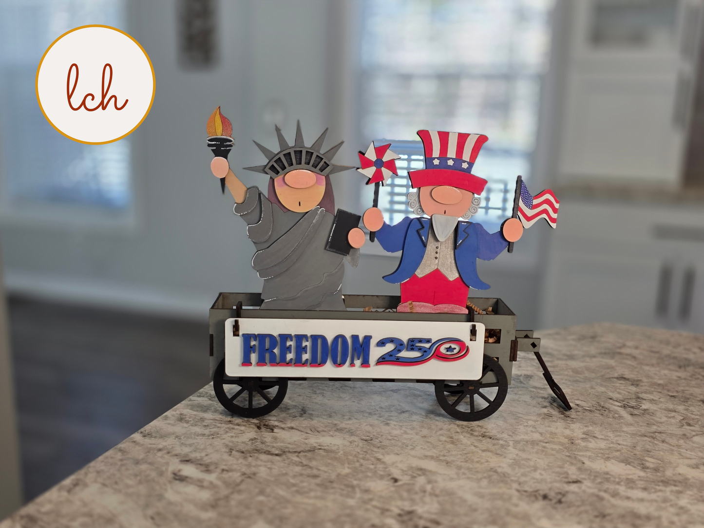 Uncle Sam & Statue of Liberty Gnome Insert for Wooden Wagon & Raised Shelf Sitter • America 250th Birthday Decor (insert only)