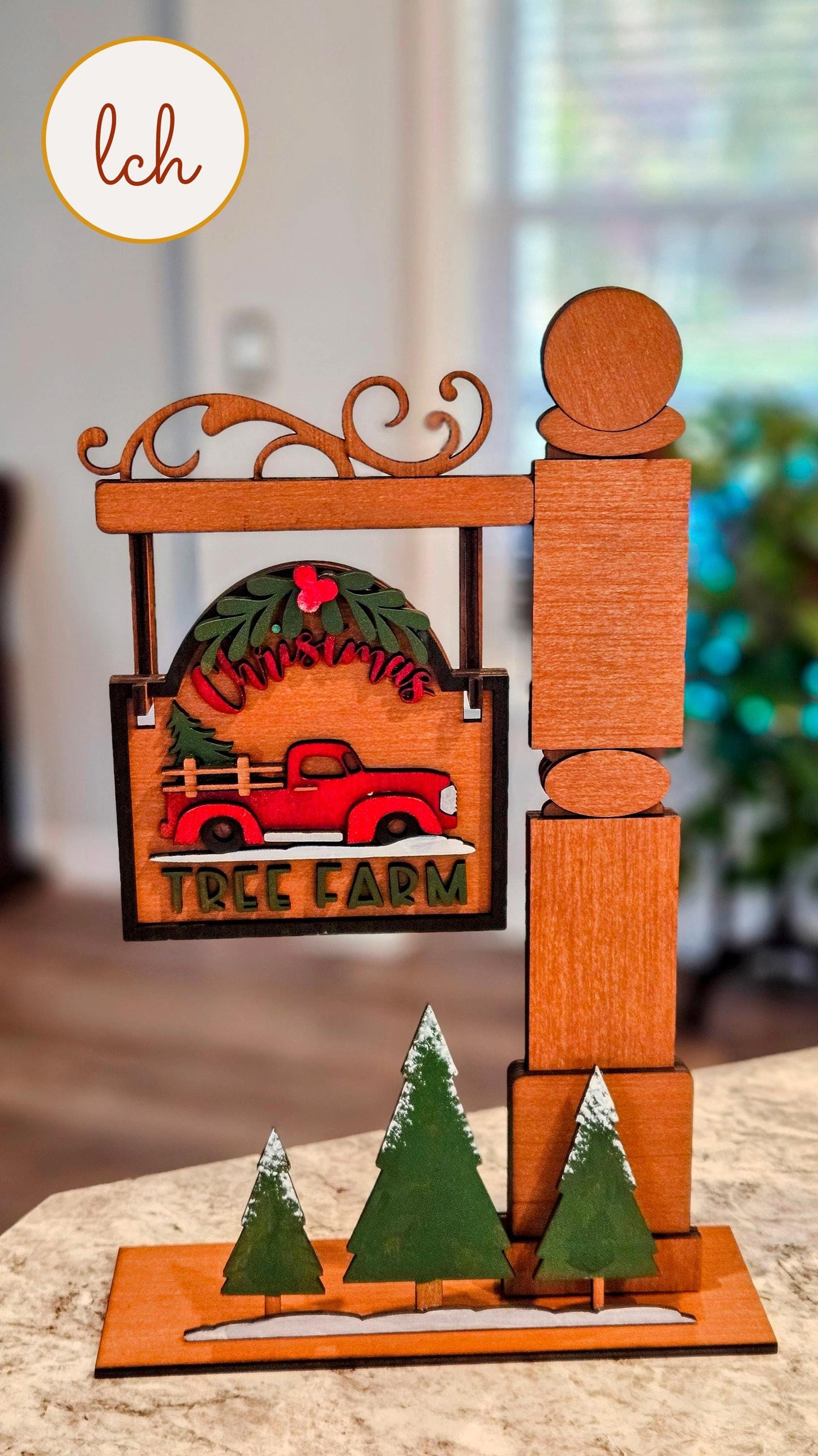 Tree Farm Red Truck Christmas Wooden Laser Cut Hand Painted Mini Signpost Door Insert (Insert Only)