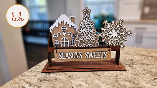 Seasons Sweets Christmas Sugar Cookie Wooden Laser Cut Hand Painted Interchangeable Shelf Sitter Insert - Festive Holiday Decor