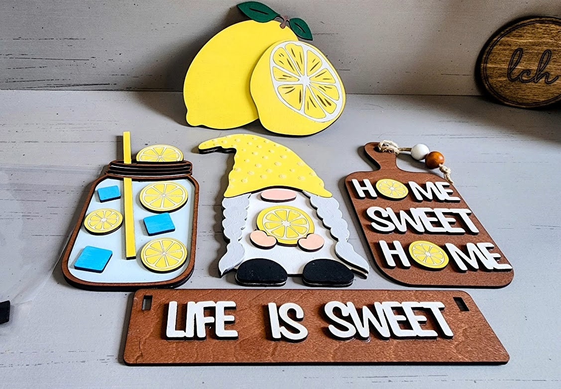 Wooden Laser-Cut & Hand-Painted 'Life Is Sweet' Lemon Themed Interchangeable Shelf Sitter Insert - Charming Home Decor Accent (Insert Only)