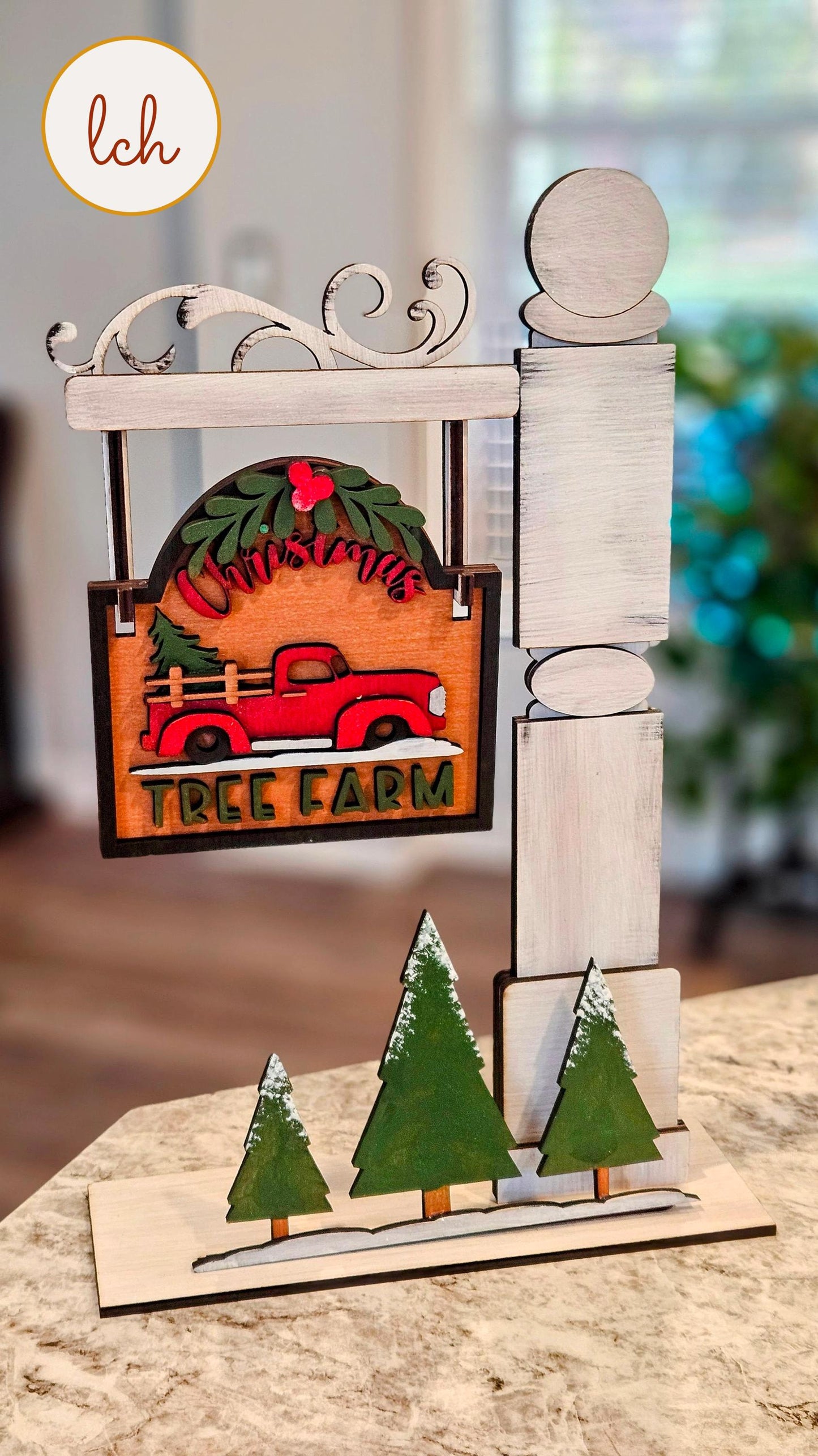 Tree Farm Red Truck Christmas Wooden Laser Cut Hand Painted Mini Signpost Door Insert (Insert Only)