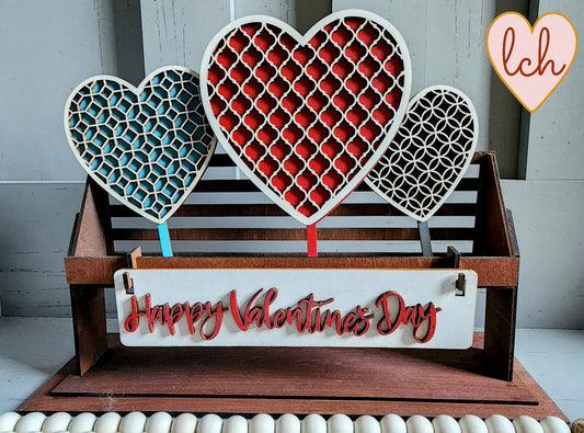 Handcrafted Wooden Standing Hearts - Laser Cut and Hand Painted Valentine's Interchangeable Shelf Sitter Insert (Insert Only)