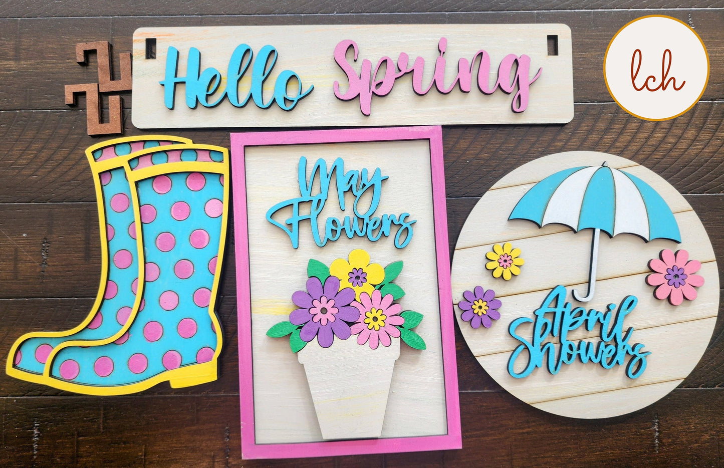 Charming Hand-Painted Wooden Inserts for Spring! April Showers Interchangeable Shelf Sitters (Inserts Only)