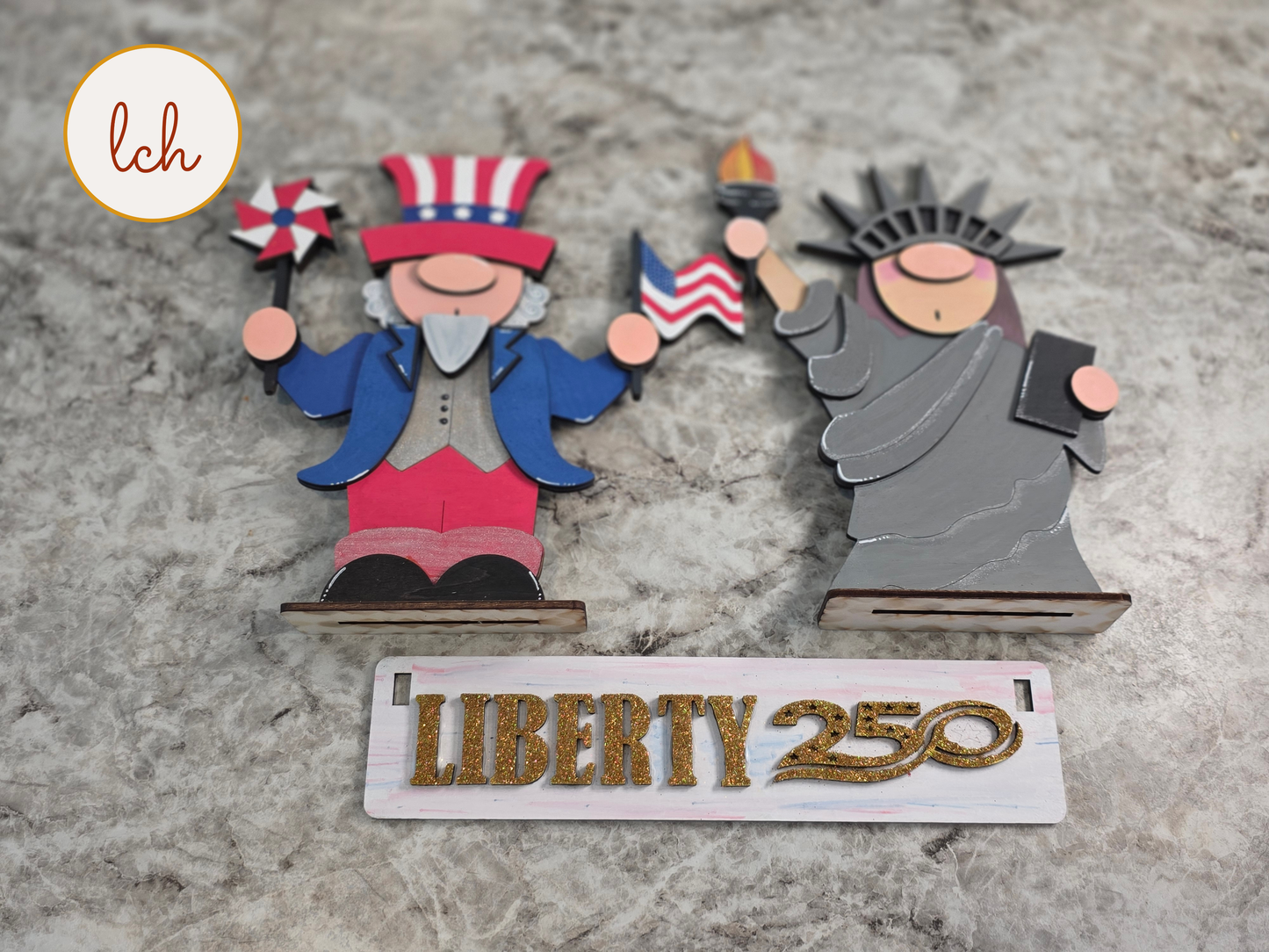 Uncle Sam & Statue of Liberty Gnome Insert for Wooden Wagon & Raised Shelf Sitter • America 250th Birthday Decor (insert only)