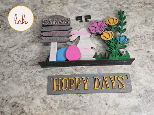 Hoppy Days Easter Bunny Wagon & Raised Shelf Sitter Insert – Hand‑Painted Wooden Seasonal Decor (insert only)